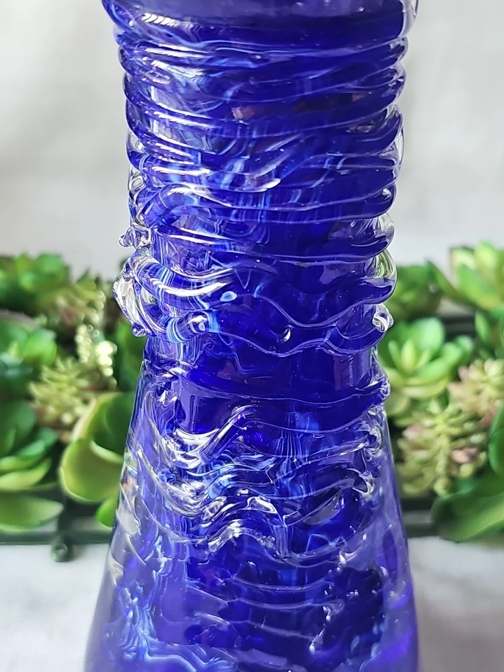 Vintage Hand-crafted Cobalt Blue art glass textured 9